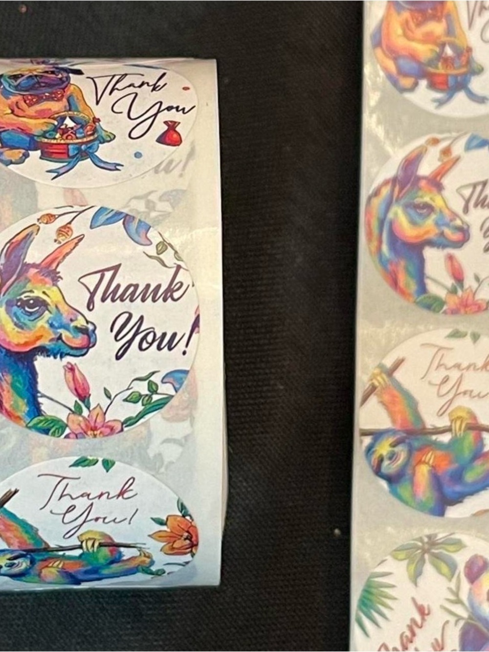 200 Multicolor Animal Thank You' Sticker Roll 1” for wrapping gifting business